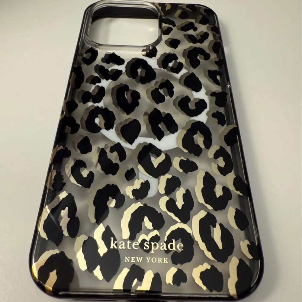 Kate Spade Leopard Print iPhone 14 Pro Max Case - Black and Gold